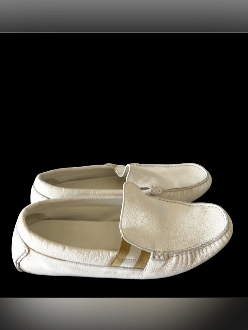 Vintage Gucci Men's White Leather Slip-On Loafers Sz 8.5 Quiet Luxury Summer